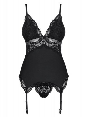 Bielizna-810-COR-1 gorset i stringi czarny  S/M