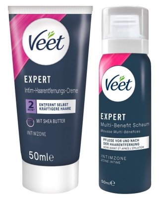 Veet Zestaw do depilacji miejsc intymnych krem do depilacji, pianka 2x50 ml