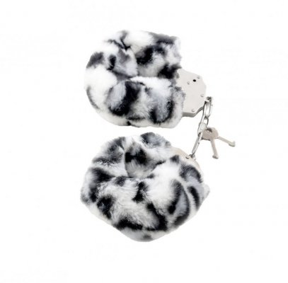 Kajdanki Erotyczne Metalowe z Futerkiem Panterka Biało Czarne