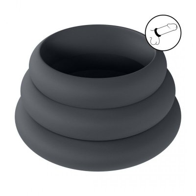 Wide O Silicone Cockring Set of 3 - S/M/L - Black