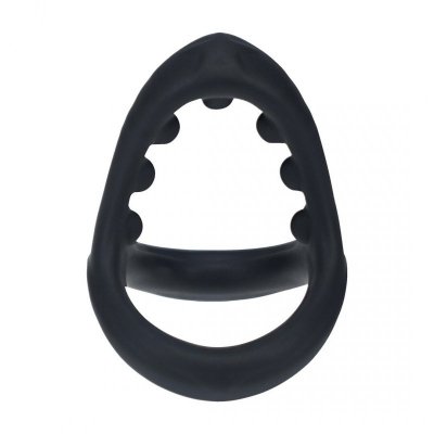 Soft Bead Grip Silicone Cock and Ball Ring - Black