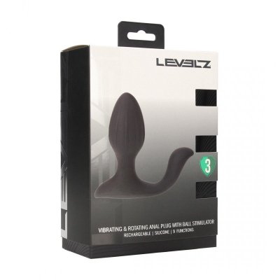Vibrating and Rotating Silicone Anal Plug with Ball Stimulator - Black