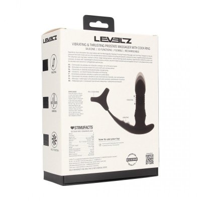 Vibrating and Thrusting Silicone Prostate Massager with Tri O Cockring - Black