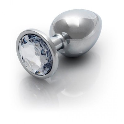 Round Gem Butt Plug - Large - Silver/Diamond