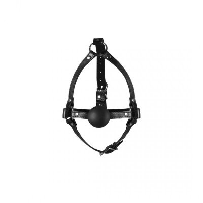 Head Harness with Solid Ball Gag - Black