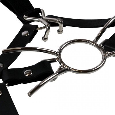 Head Harness with Spider Gag and Nose Hooks - Black