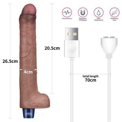 BRĄZOWY WIBRATOR REALISTYCZNY Z JĄDRAMI NA USB 21,5 CM 