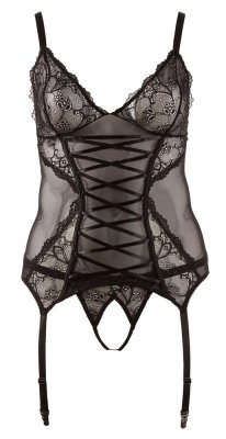 CZARNY GORSET PLUS OTWARTE STRINGI SEXY XXXL [3XL]