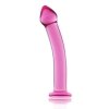 Szklane gładkie dildo zakrzywione różowe 17 cm