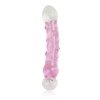 Szklane dildo z wypustkami zakrzywione różowe 17 cm