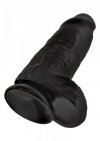 Grube czarne dildo penis z jądrami na przyssawce  23 cm