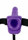 Fioletowa proteza penisa przedłużka dildo z jądrami strap on z wibracją