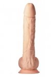 Naturalny penis dildo z przyssawką i jądrami czarny wielki  XXXL 38 cm