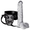 Strapon uprząż przeźroczyste dildo z jądrami na pasku żylasty penis