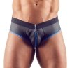 Błyszczące neoprenowe jockstrapy z zamkiem rozpinane niebieskie przeszycie Men´s Jock L