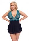 Błękitno - czarna koszulka babydoll Cottelli XL