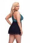 Błękitno - czarna koszulka babydoll Cottelli 4XL