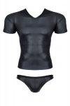 Męski komplet z wetlooka: t-shirt w serek, figi typu brazyliany L