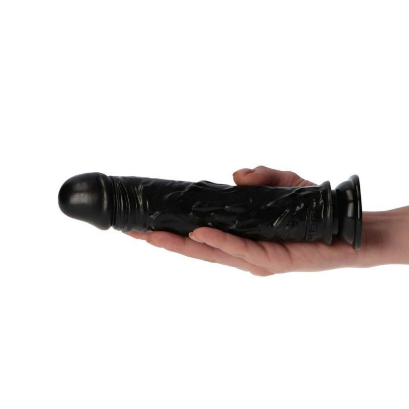 Żylaste czarne dildo na przyssawce sztuczny penis 18 cm
