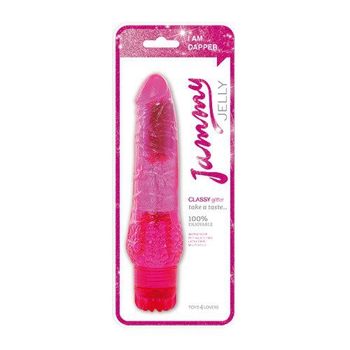 Realistyczny żelowy wibrator z brokatem różowy 20 cm 