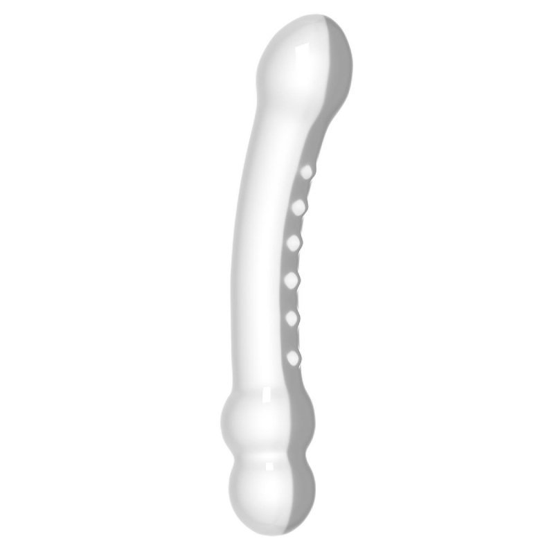 Szklane zaakrzywione dildo z wypuskami 17 cm 