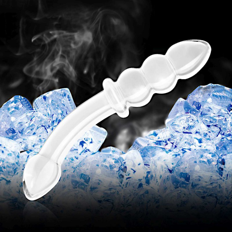 Szklane dwustronne dildo zakrzywione przeźroczyste 17 cm