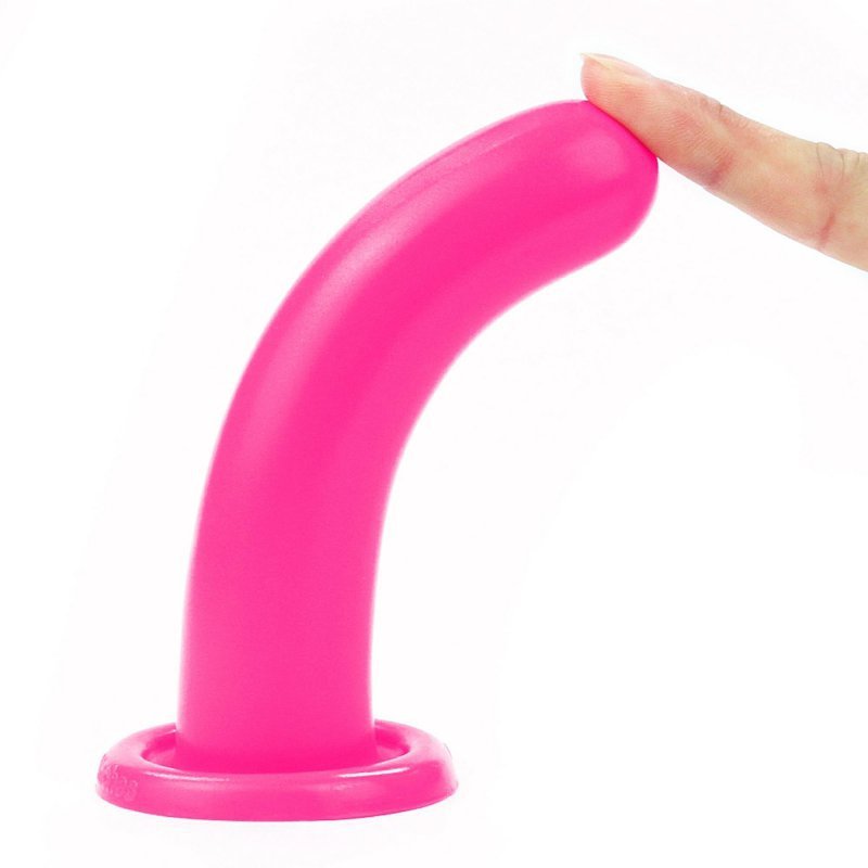 Gładkie zakrzywione dildo analne przyssawka różowe 14 cm