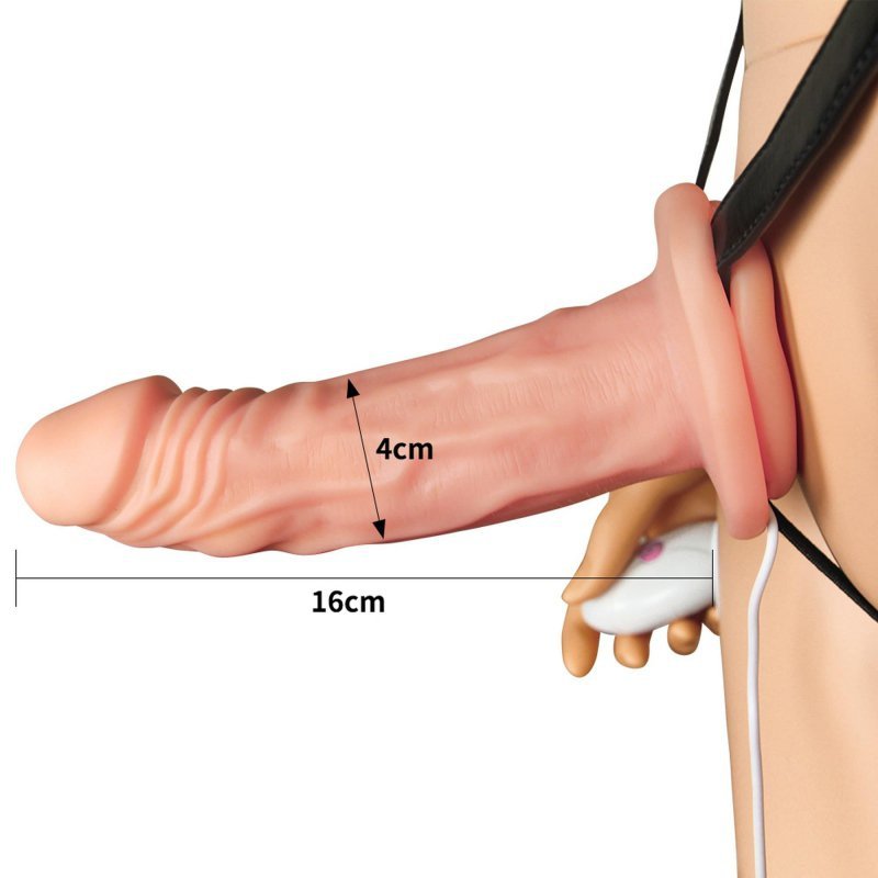 Wibrujący strapon Unisex Hollow z dildo 16cm