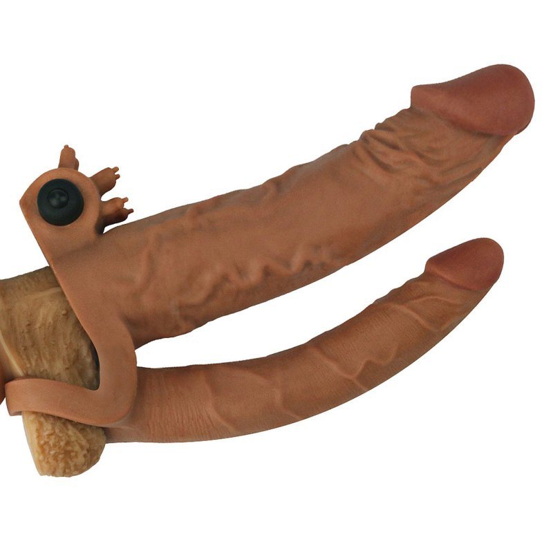 Brązowa nakładka na penisa przedłużająca analne dildo z wibracją