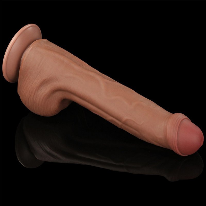 Dildo King size z ruchomą skórą Dual Layer Dong Brown 29cm