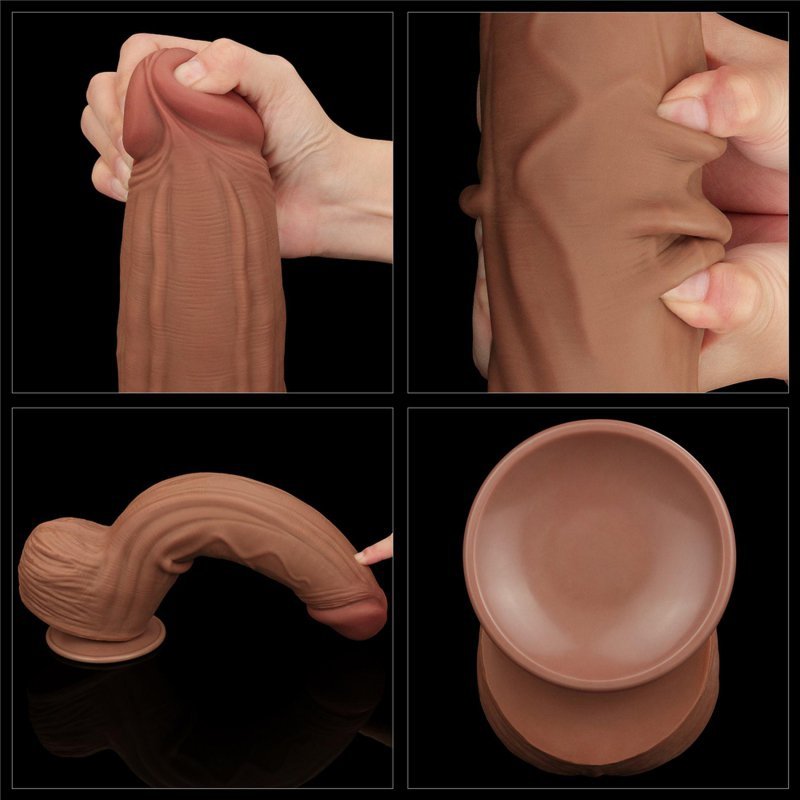 Dildo King size z ruchomą skórą Dual Layer Dong Brown 30cm