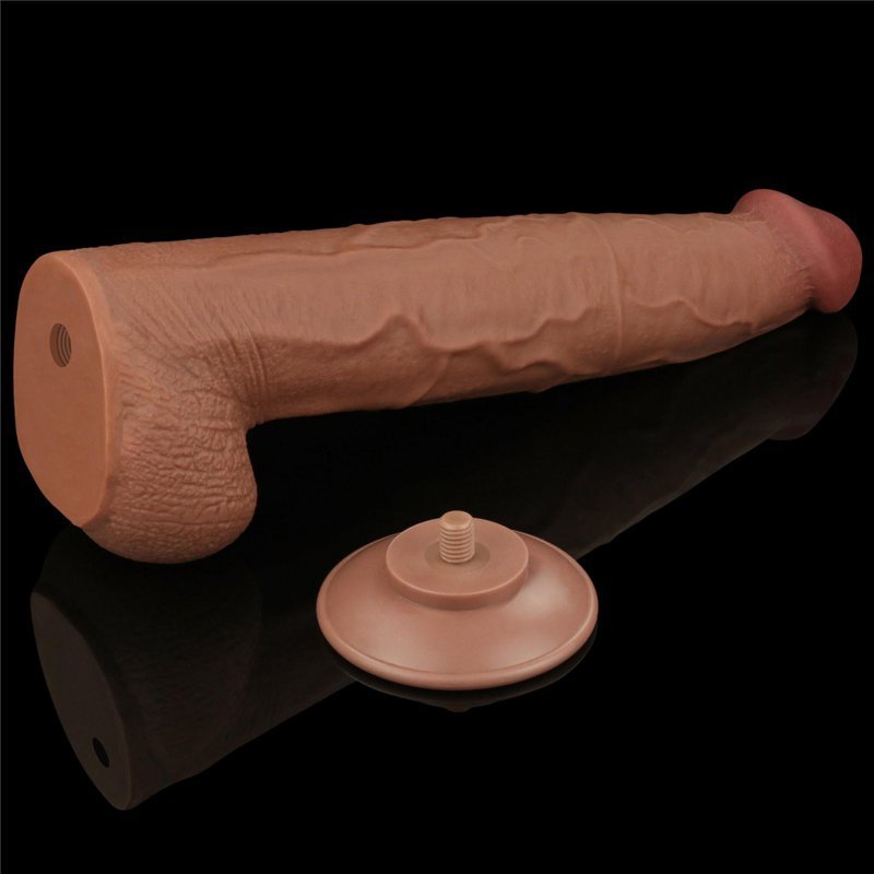 Dildo King size z ruchomą skórą Dual Layer Dong Brown 34cm