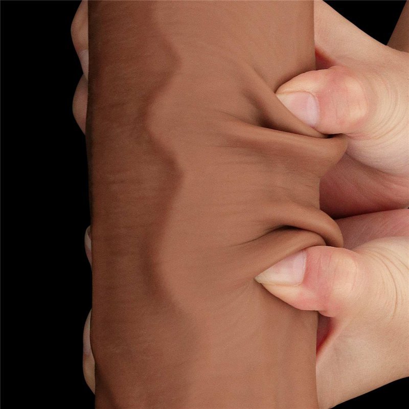 Dildo King size z ruchomą skórą Dual Layer Dong Brown 35cm