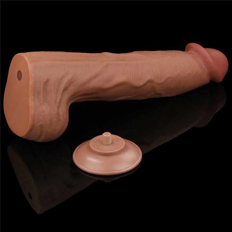 Dildo King size z ruchomą skórą Dual Layer Dong Brown 35cm