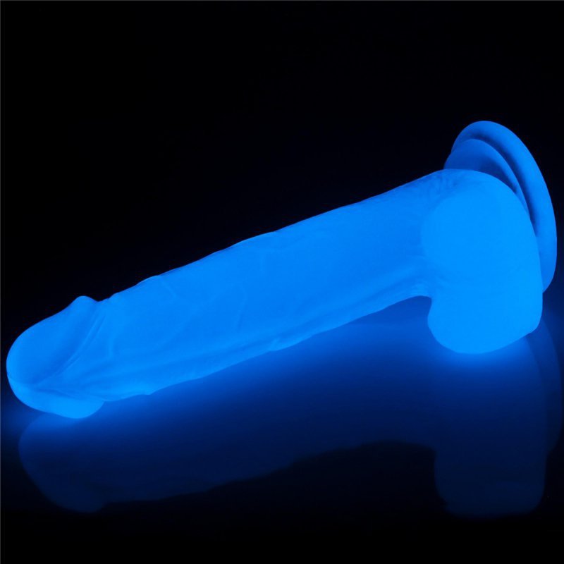 Świecący w ciemności dildo penis niebieski Lovetoy 19 cm