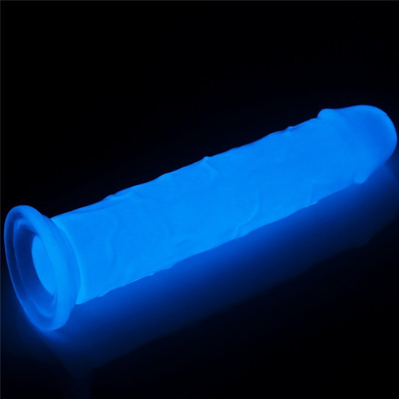 Świecący w ciemności dildo penis niebieski Lovetoy 20 cm