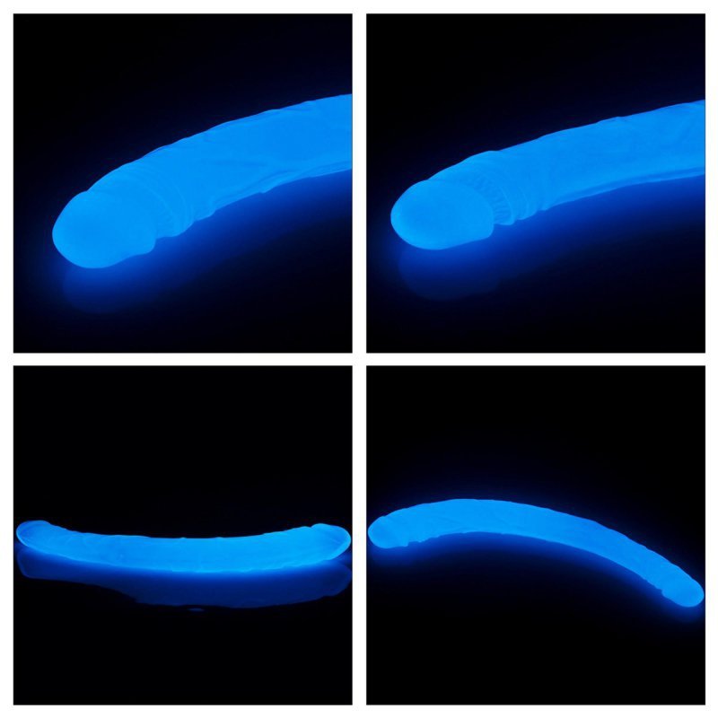 Dwustronne podwójne dildo świecące w ciemności 37 cm