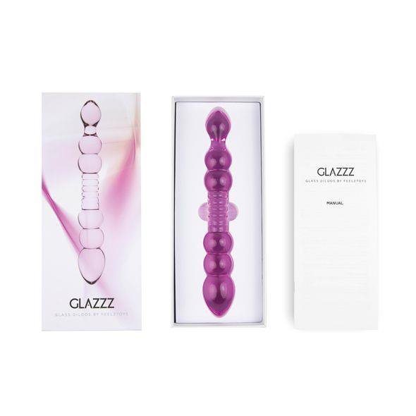 Szklane dwustronne dildo z grzbietami lesbijskie różowe 22 cm