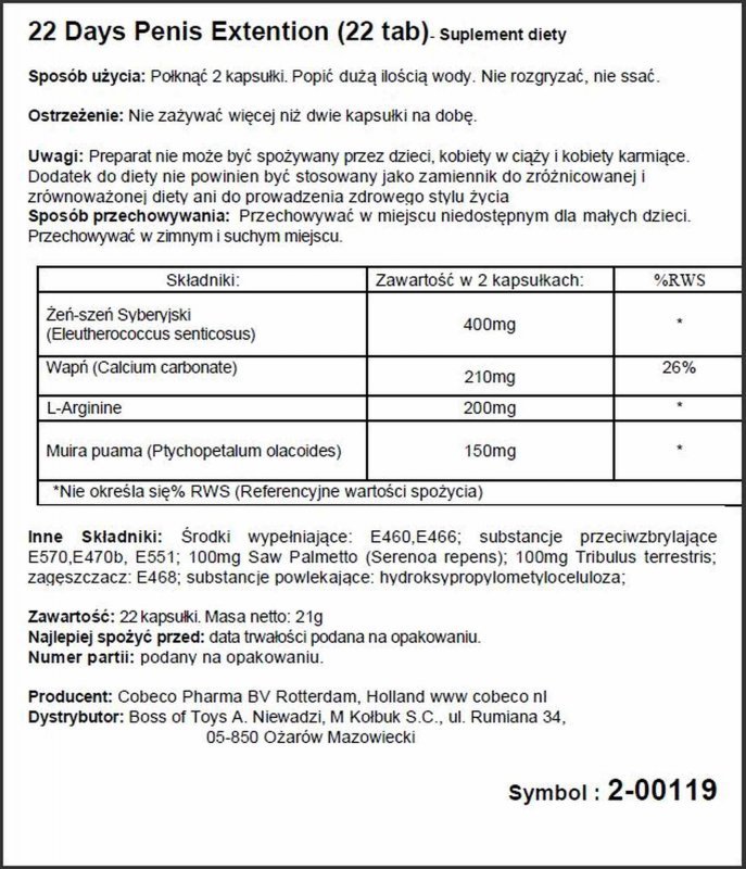 Tabletki powiększające penisa 22 Days Penis Extention 22 tabl