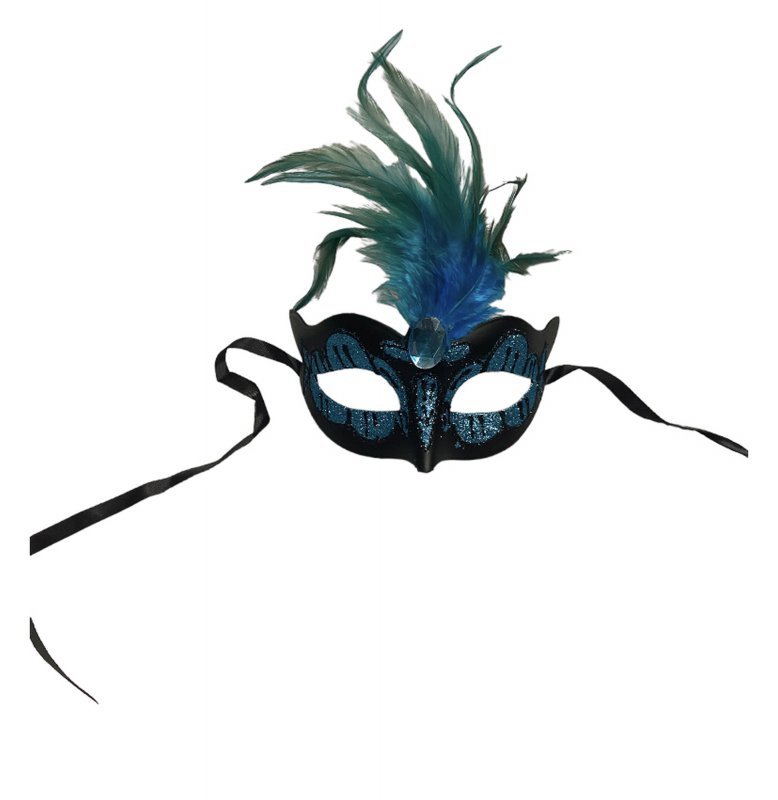 Maska venetian mask light blue with light blue stone and feather