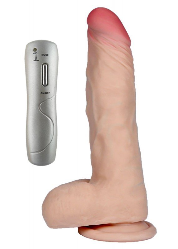 Miękki realistyczny wibrator dildo z jądrami na pilota 19cm