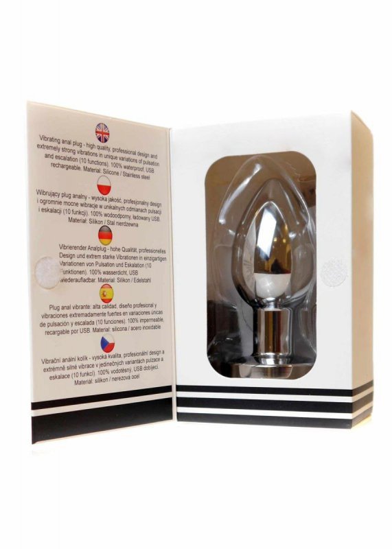 Stymulator rechargeable butt plug vibrator usb 10 functions - silver