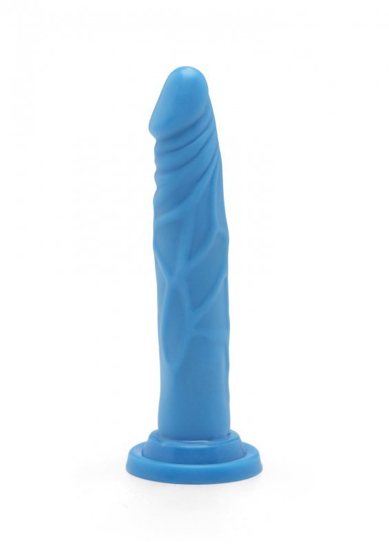 Niebieskie żylaste dildo penis na przyssawce 19 cm