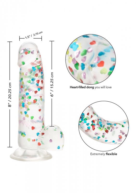 Penis dildo przeźroczysty z konfetti w środku i przyssawką 15cm