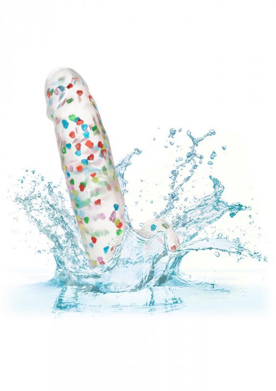 Penis dildo przeźroczysty z konfetti w środku i przyssawką 15cm