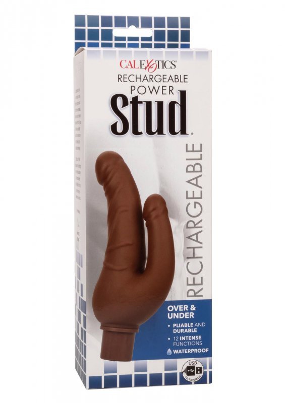 Podwójne realistyczne dildo wibrujące brązowe