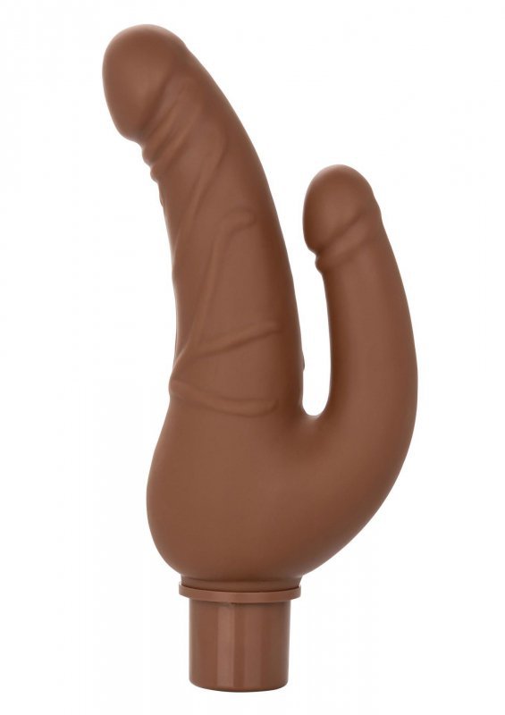 Podwójne realistyczne dildo wibrujące brązowe