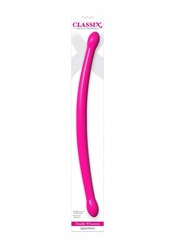 Gumowe gładkie dildo dwustronne różowe 43 cm