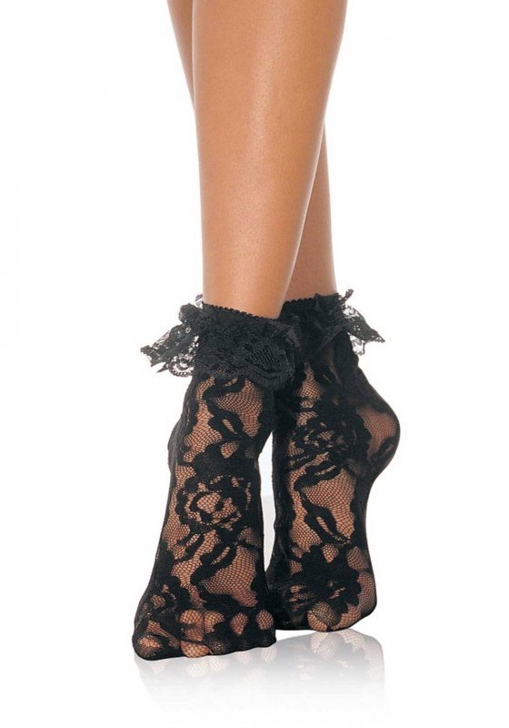 Bielizna Lace anklet with ruffle black os