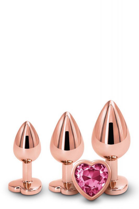 Zestaw korków analnych serce z kryształem rose gold zatyczka 3 szt